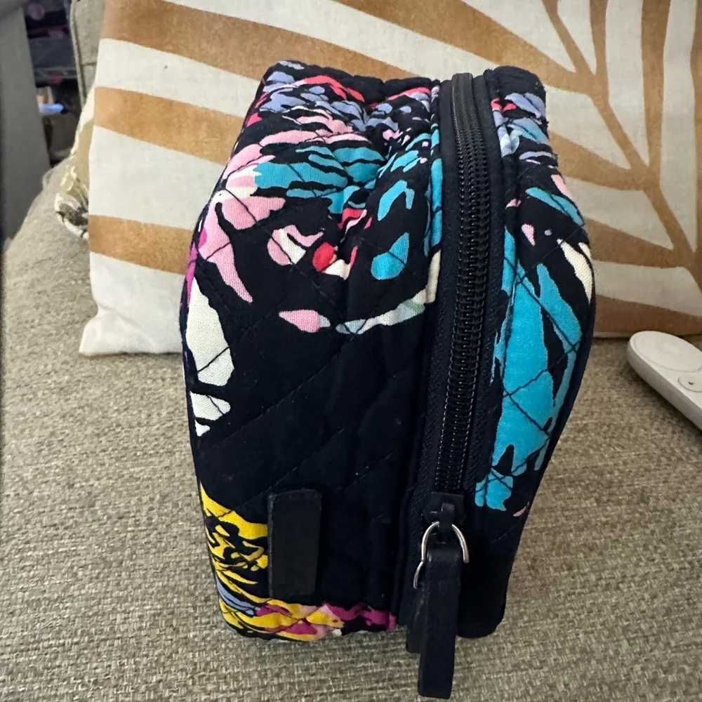 Quilted Floral Travel Case in Black and Multicolor